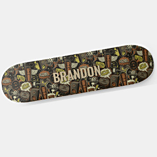 Initial Name hinzufügen, Gym Life Collage Brown Skateboard
