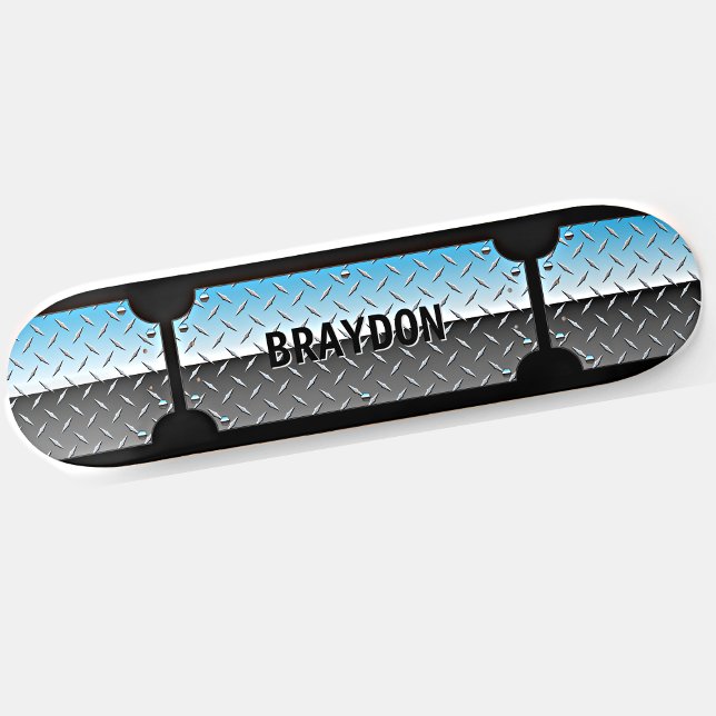 Initial Name hinzufügen, Silver Blue Shiny Metalli Skateboard (Von Creator hochgeladen)