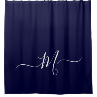 Initial Nautic Navy Blue Monogram Duschvorhang