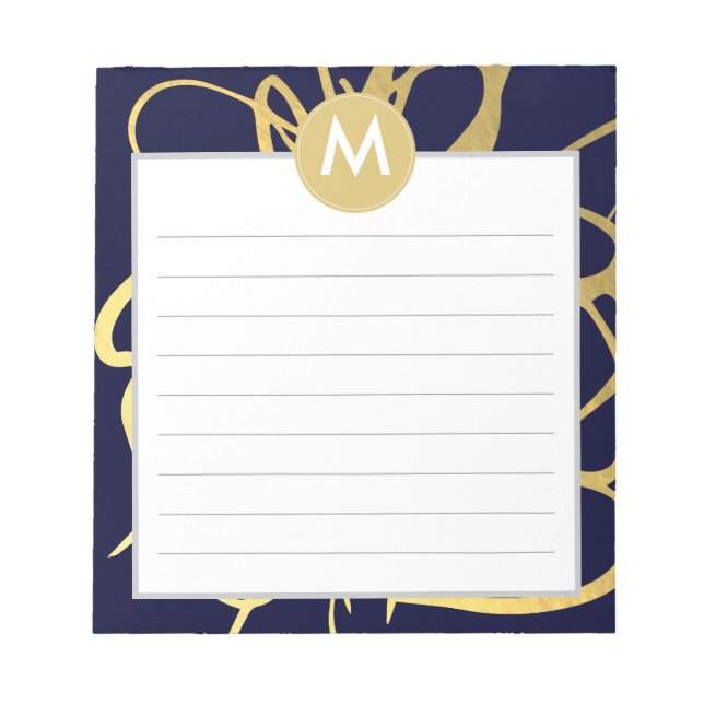 Initial Navy & Mint Brushstrokes Monogram Notizblock (Vorderseite)