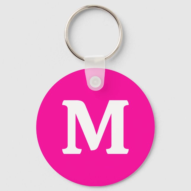 Initial Neon Pink Solid Color Monogram Schlüsselanhänger (Vorderseite)