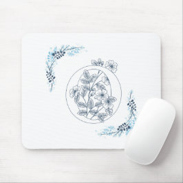 Initial "O" Blue Monogram Calm Floral Mousepad