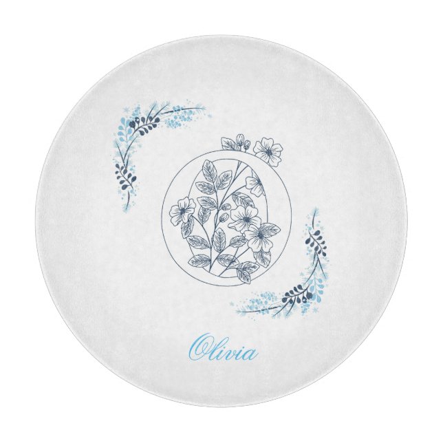Initial "O" Blue Monogram Calm Floral Schneidebrett (Vorderseite)