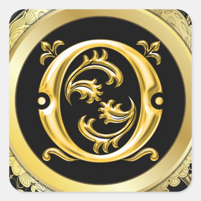 Initial-O-Square-Aufkleber in Gold Quadratischer Aufkleber (Vorderseite)