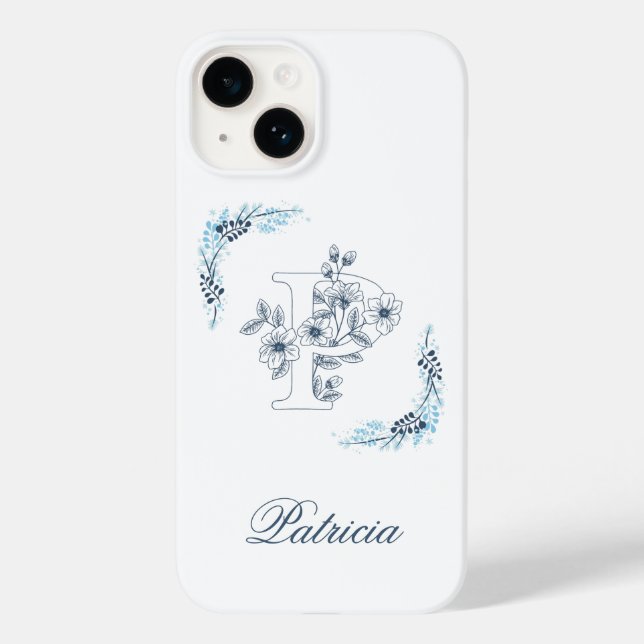 Initial "P" Blue Monogram Calm Floral Case-Mate iPhone Hülle (Rückseite)