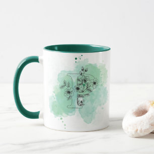 Initial P Wasserfarbmonogramm Grün Botanisch Tasse