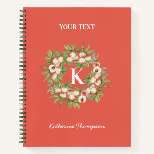 Initial Peach Wreath & Greenery Monogram Notizbuch