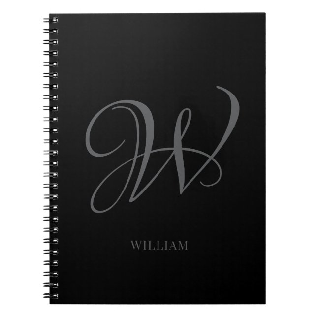 Initial Personalisiert Elegant Black Gray Monogram Notizblock (Vorderseite)