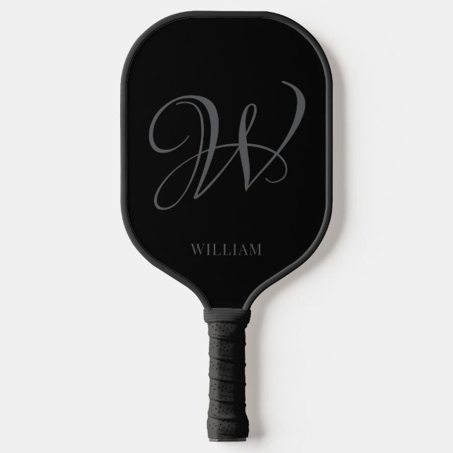 Initial Personalisiert Elegant Black Gray Monogram Pickleball Schläger (Vorderseite)