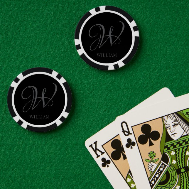 Initial Personalisiert Elegant Black Gray Monogram Pokerchips (Pokertisch (doppelt))