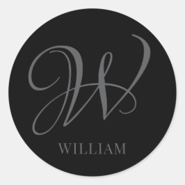 Initial Personalisiert Elegant Black Gray Monogram Runder Aufkleber