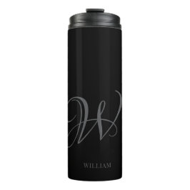 Initial Personalisiert Elegant Black Gray Monogram Thermosbecher