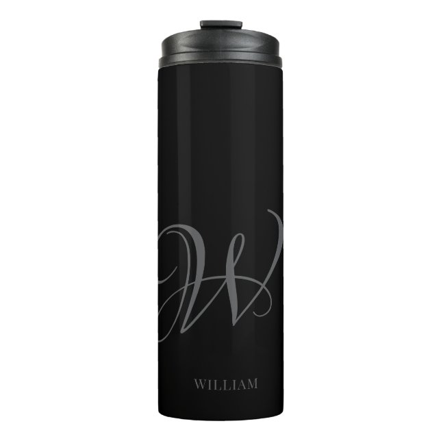 Initial Personalisiert Elegant Black Gray Monogram Thermosbecher (Vorderseite)