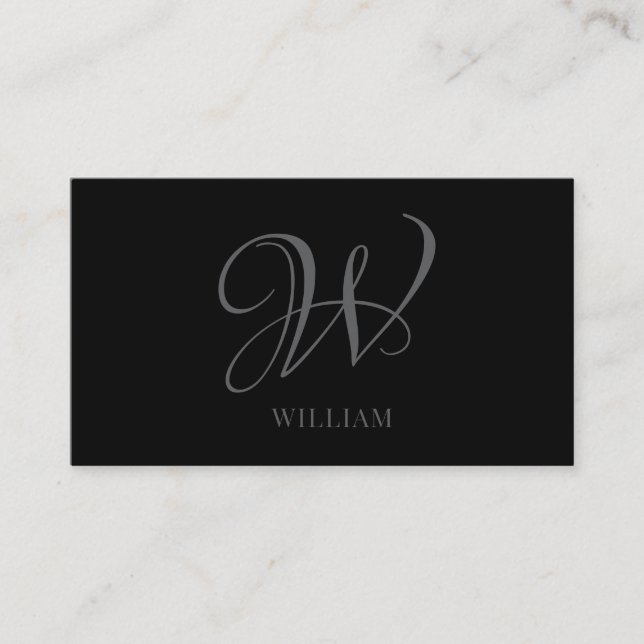Initial Personalisiert Elegant Black Gray Monogram Visitenkarte (Vorderseite)