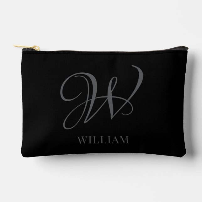 Initial Personalisiert Elegant Black Gray Monogram Zubehörtasche (Vorderseite)