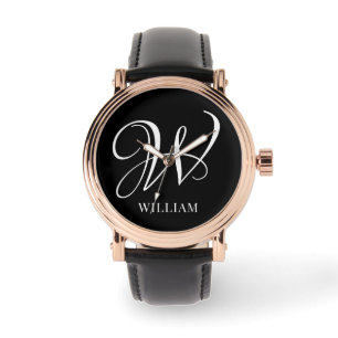Initial Personalisiert Elegant Black Monogram Armbanduhr