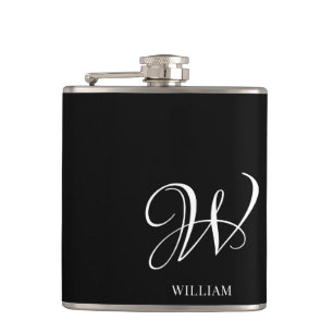 Initial Personalisiert Elegant Black Monogram Flachmann