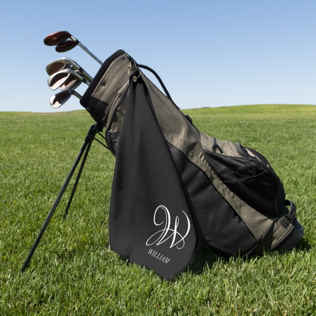 Initial Personalisiert Elegant Black Monogram Golfhandtuch (Gras)