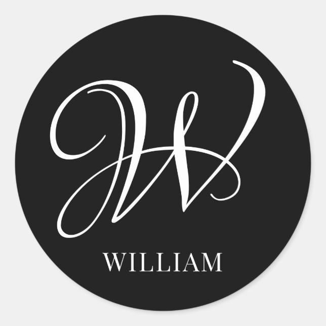 Initial Personalisiert Elegant Black Monogram Runder Aufkleber (Vorderseite)