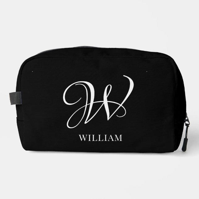 Initial Personalisiert Elegant Black Monogram Waschbeutel (Vorderseite)