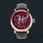Initial Personalisiert Elegant Burgundy Monogram Armbanduhr<br><div class="desc">Einfache,  individuelle Erstmonogramm in moderner Typografie. Perfektes Geschenk mit persönlicher Touch</div>