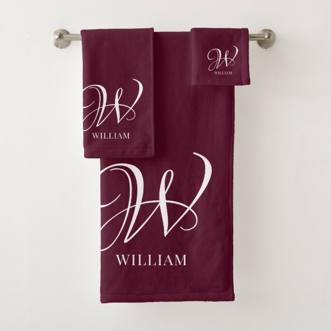 Initial Personalisiert Elegant Burgundy Monogram Badhandtuch Set (Insitu)
