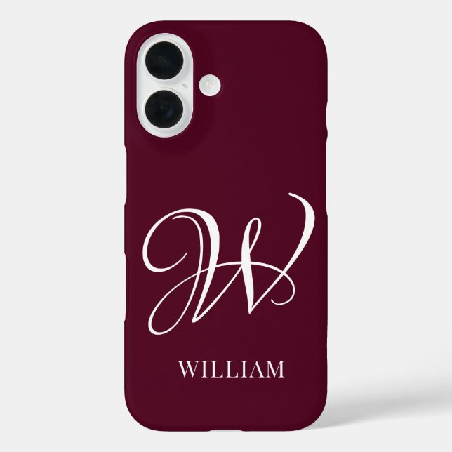 Initial Personalisiert Elegant Burgundy Monogram Case-Mate iPhone Hülle (Rückseite)