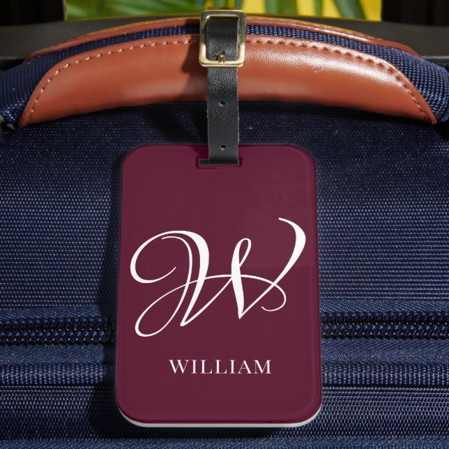 Initial Personalisiert Elegant Burgundy Monogram Gepäckanhänger (Vorderseite Insitu 2)