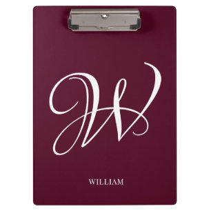 Initial Personalisiert Elegant Burgundy Monogram Klemmbrett