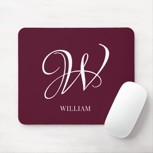 Initial Personalisiert Elegant Burgundy Monogram Mousepad (Mit Mouse)