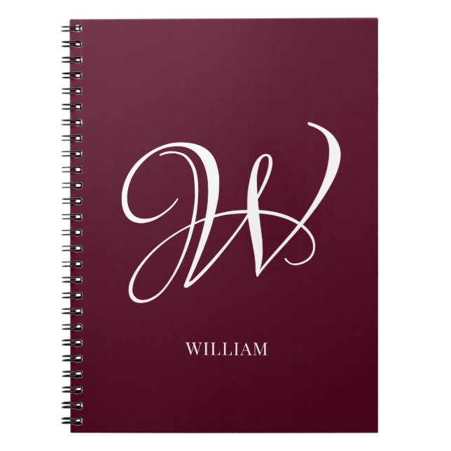 Initial Personalisiert Elegant Burgundy Monogram Notizblock (Vorderseite)