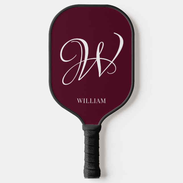 Initial Personalisiert Elegant Burgundy Monogram Pickleball Schläger (Vorderseite)