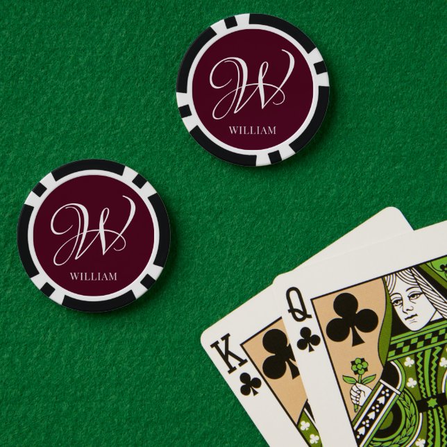 Initial Personalisiert Elegant Burgundy Monogram Pokerchips (Pokertisch (doppelt))