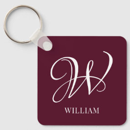 Initial Personalisiert Elegant Burgundy Monogram Schlüsselanhänger