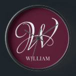 Initial Personalisiert Elegant Burgundy Monogram Uhr<br><div class="desc">Einfache,  individuelle Erstmonogramm in moderner Typografie. Perfektes Geschenk mit persönlicher Touch</div>