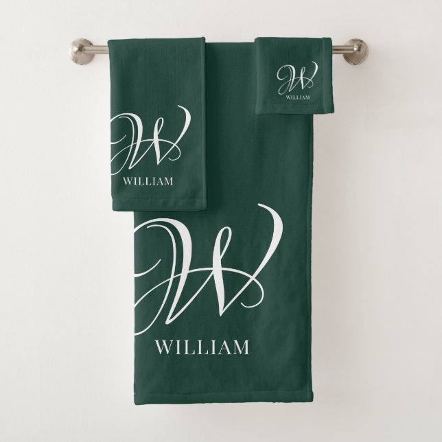 Initial Personalisiert Elegant Emerald Monogram Badhandtuch Set (Insitu)
