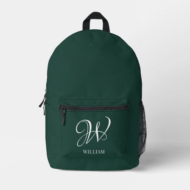 Initial Personalisiert Elegant Emerald Monogram Bedruckter Rucksack (Vorderseite)