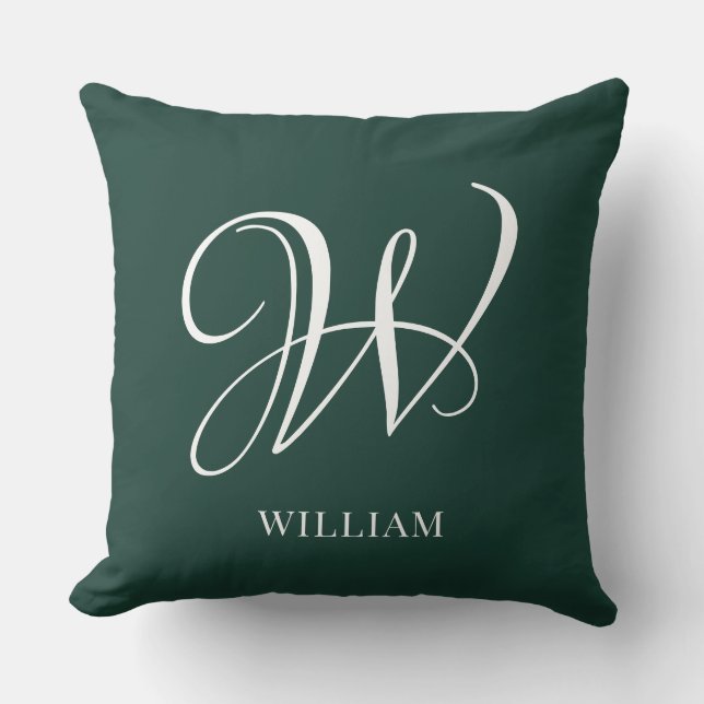 Initial Personalisiert Elegant Emerald Monogram Kissen (Vorderseite)