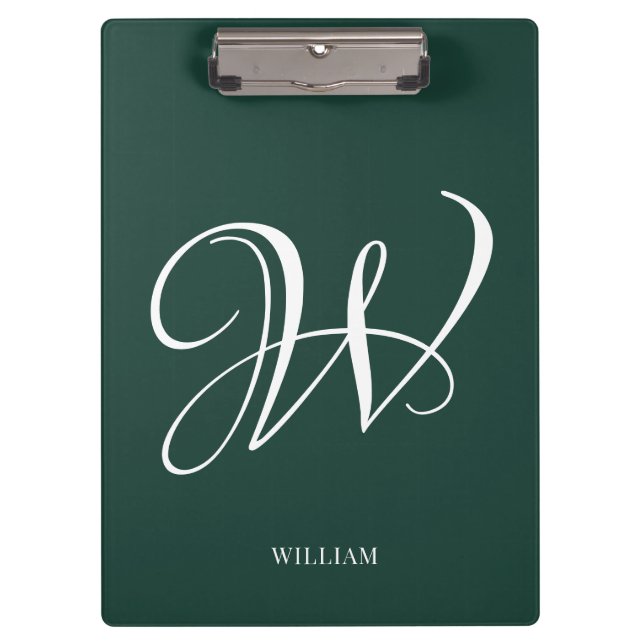 Initial Personalisiert Elegant Emerald Monogram Klemmbrett (Vorderseite)