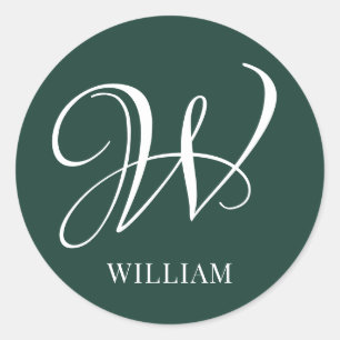 Initial Personalisiert Elegant Emerald Monogram Runder Aufkleber