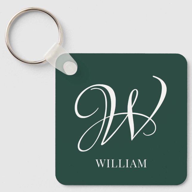 Initial Personalisiert Elegant Emerald Monogram Schlüsselanhänger (Vorderseite)
