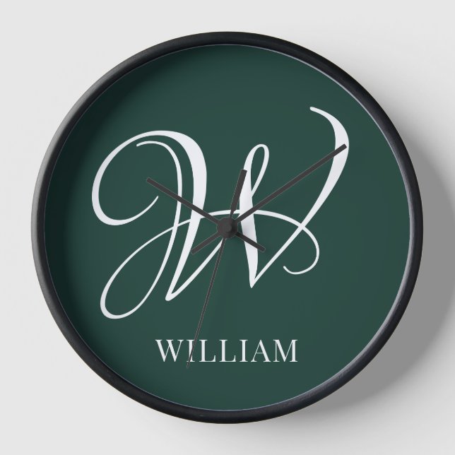 Initial Personalisiert Elegant Emerald Monogram Uhr (Vorderseite)