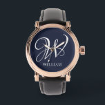 Initial Personalisiert Elegant Navy Blue Monogram Armbanduhr<br><div class="desc">Einfache,  individuelle Erstmonogramm in moderner Typografie. Perfektes Geschenk mit persönlicher Touch</div>