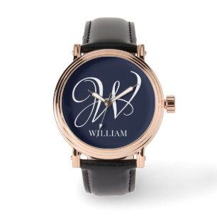 Initial Personalisiert Elegant Navy Blue Monogram Armbanduhr