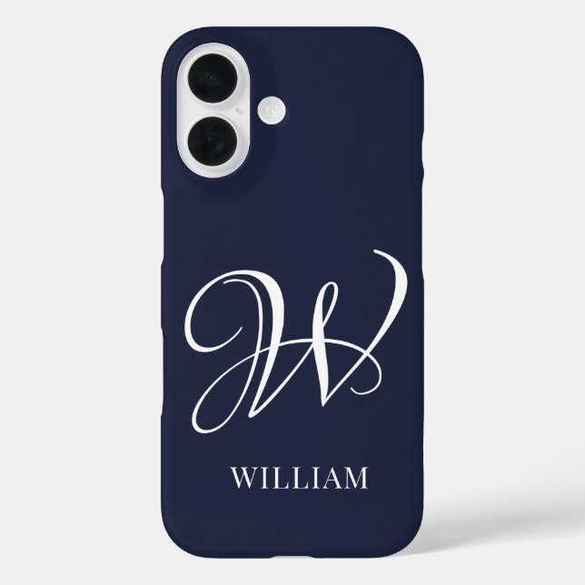 Initial Personalisiert Elegant Navy Blue Monogram Case-Mate iPhone Hülle (Rückseite)