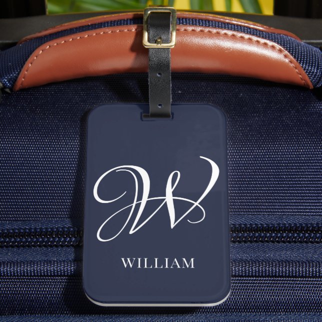 Initial Personalisiert Elegant Navy Blue Monogram Gepäckanhänger (Vorderseite Insitu 2)