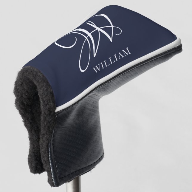 Initial Personalisiert Elegant Navy Blue Monogram Golf Headcover (3/4 Vorderseite)
