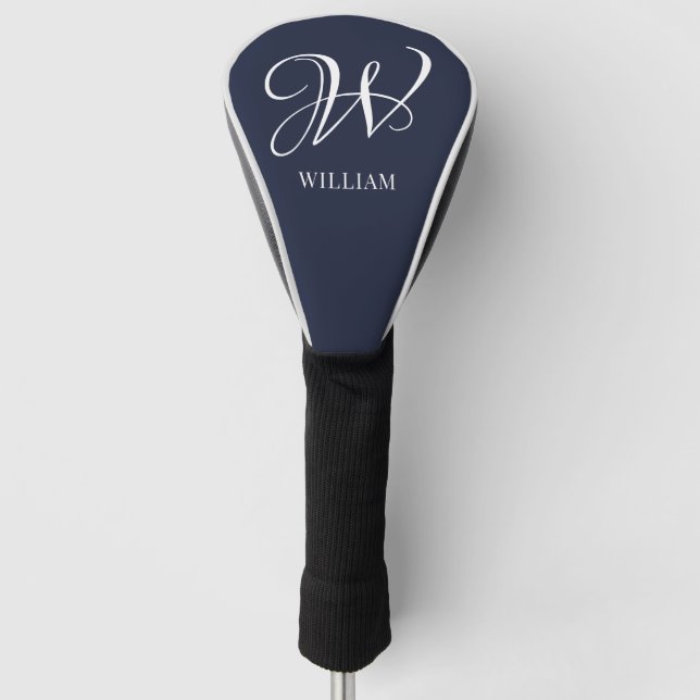 Initial Personalisiert Elegant Navy Blue Monogram Golf Headcover (Vorderseite)