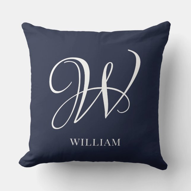 Initial Personalisiert Elegant Navy Blue Monogram Kissen (Vorderseite)