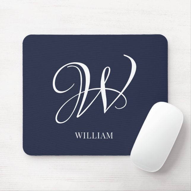 Initial Personalisiert Elegant Navy Blue Monogram Mousepad (Mit Mouse)